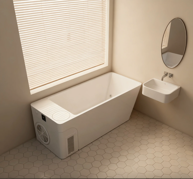 Orivon Frost cold plunge tub, White, bathroom setting
