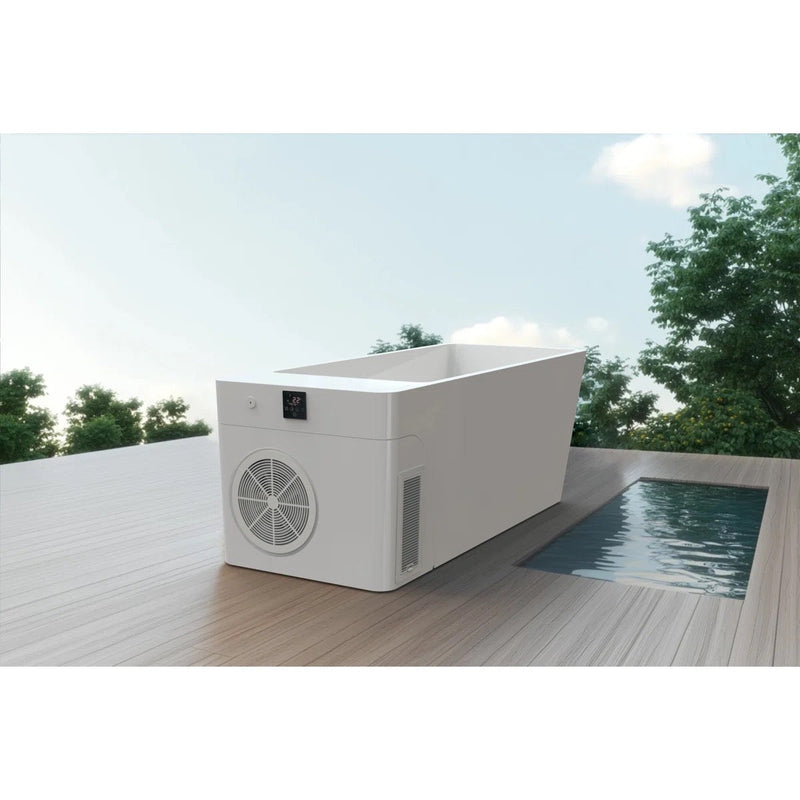 Orivon Frost cold plunge tub, White, outdoor deck